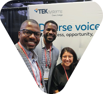 Image of three TEKsystems executives cropped as a small triangle