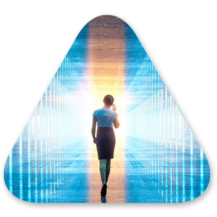 Person walking through a light tunnel