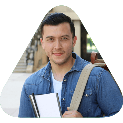 young adult male on his way to the bank with a backpack and notebook