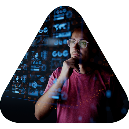man reading data graphs