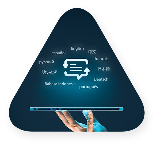 Triangle with a phone projecting languages above it