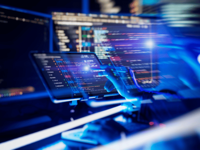 software code on a screen in motion