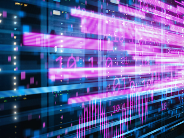 Digital graph and numbers across a bright screen