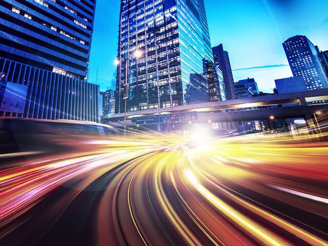 Lightstream over urban street providing partnership at light speed