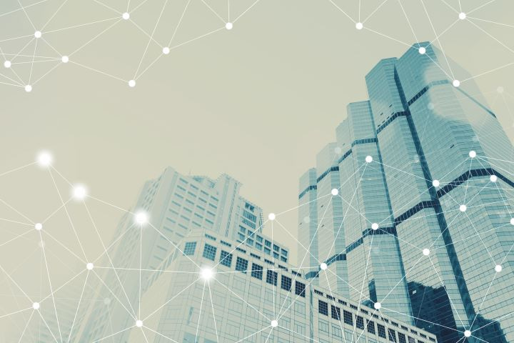 data and cyber security representered by digital overlays on cityscape images