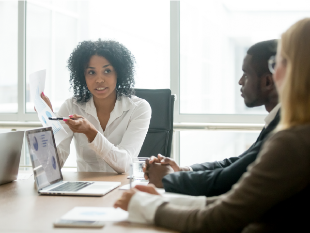 African american businesswoman showing data analytics