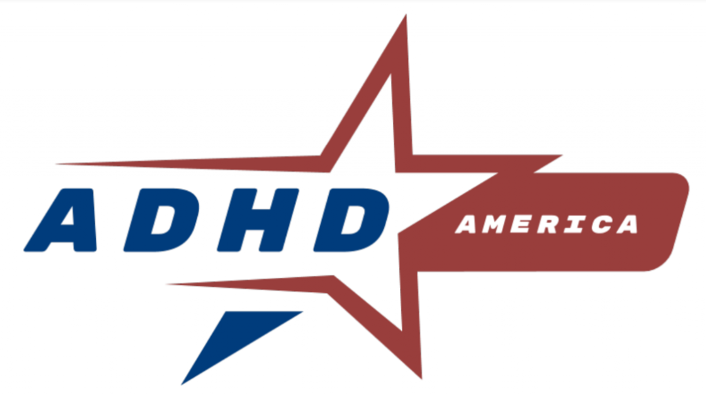 red white and blue adhd america logo 