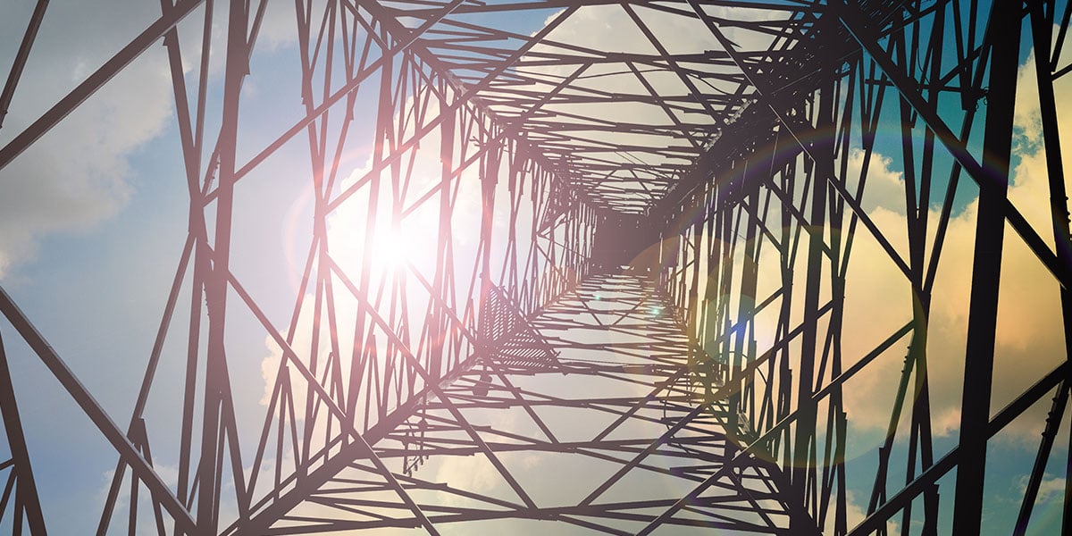 telecommunication tower from ground looking up