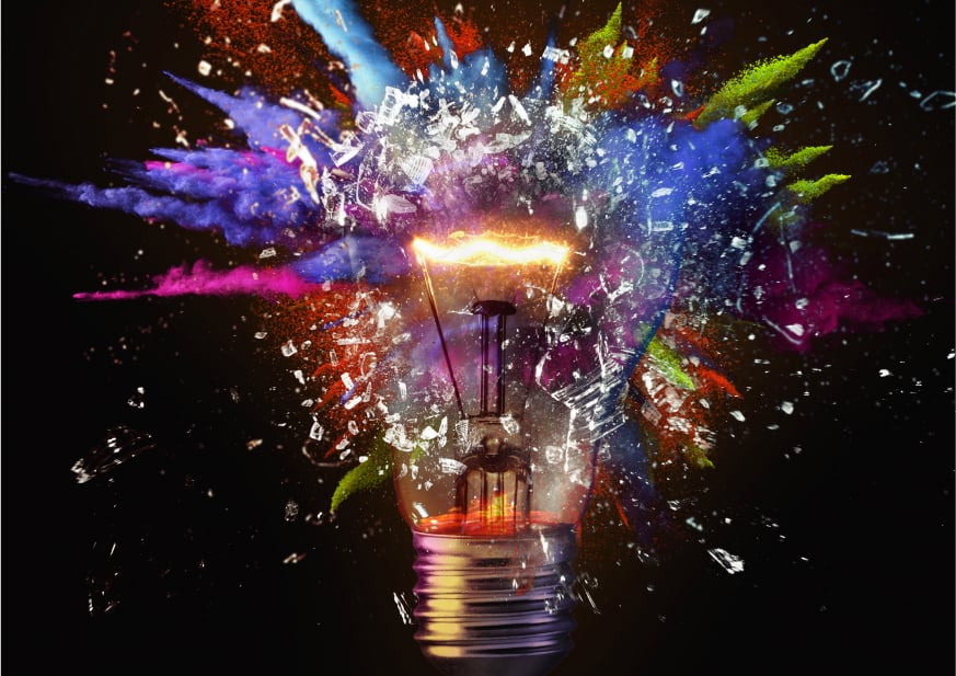 Exploding colorful lightbulb