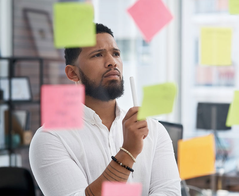 man trying to make decisions without the help of artificial intelligence
