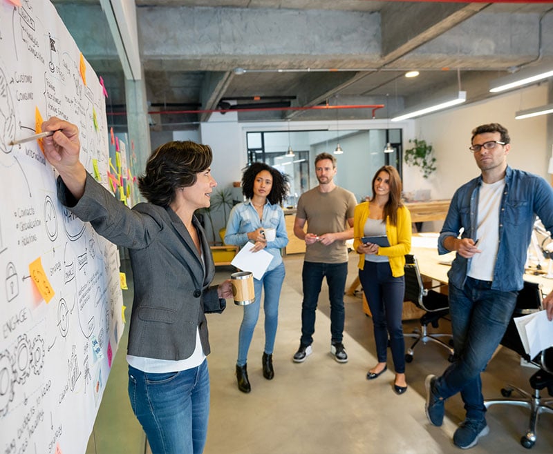 group of people in office brainstorming