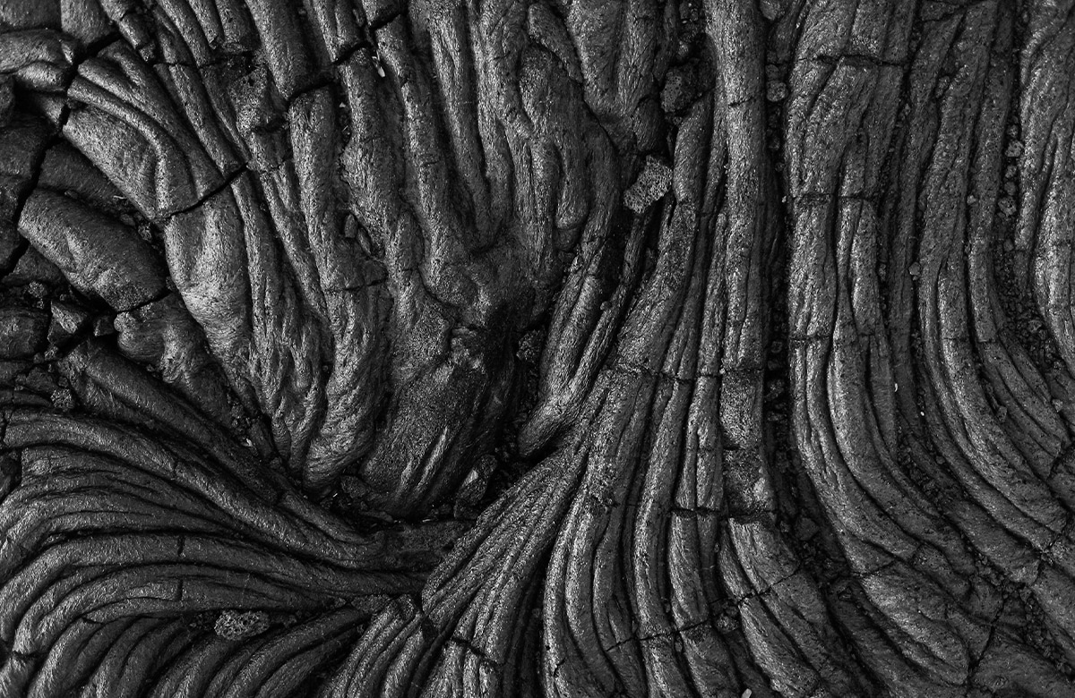 close-up view of solidified volcanic lava