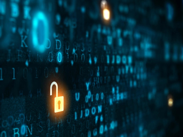 data security represented by binary code and glowing pad locks