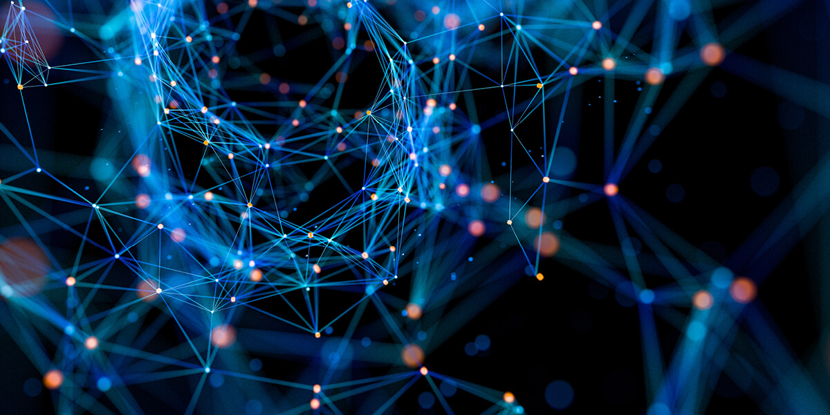 a blue and orange web symbolizing Application Modernization Consulting