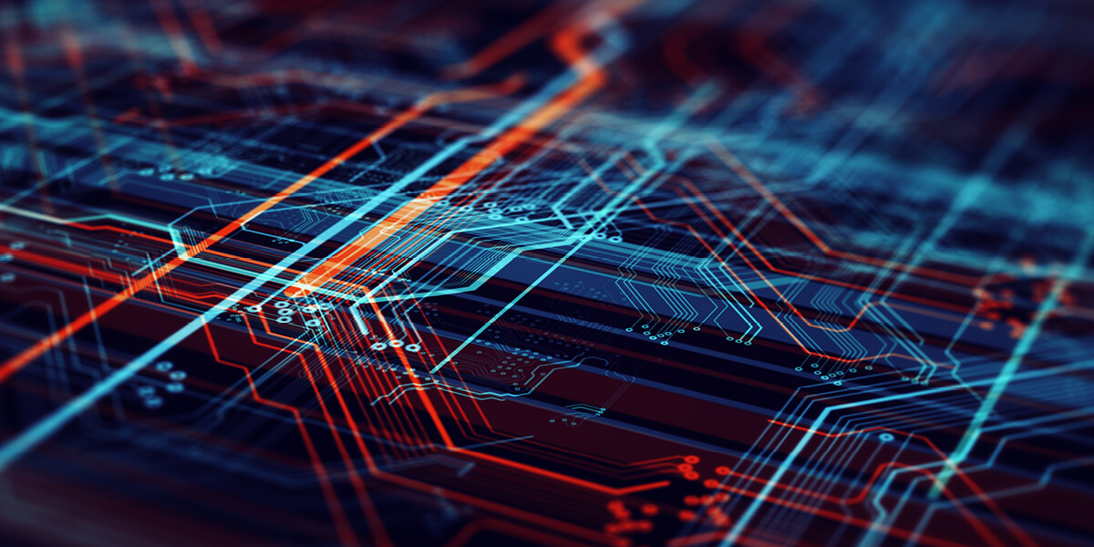 blue and orange lines symbolizing ai and machine learning
