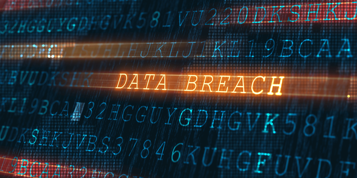 the term "Data Breach" spelled out amoung digital binary code