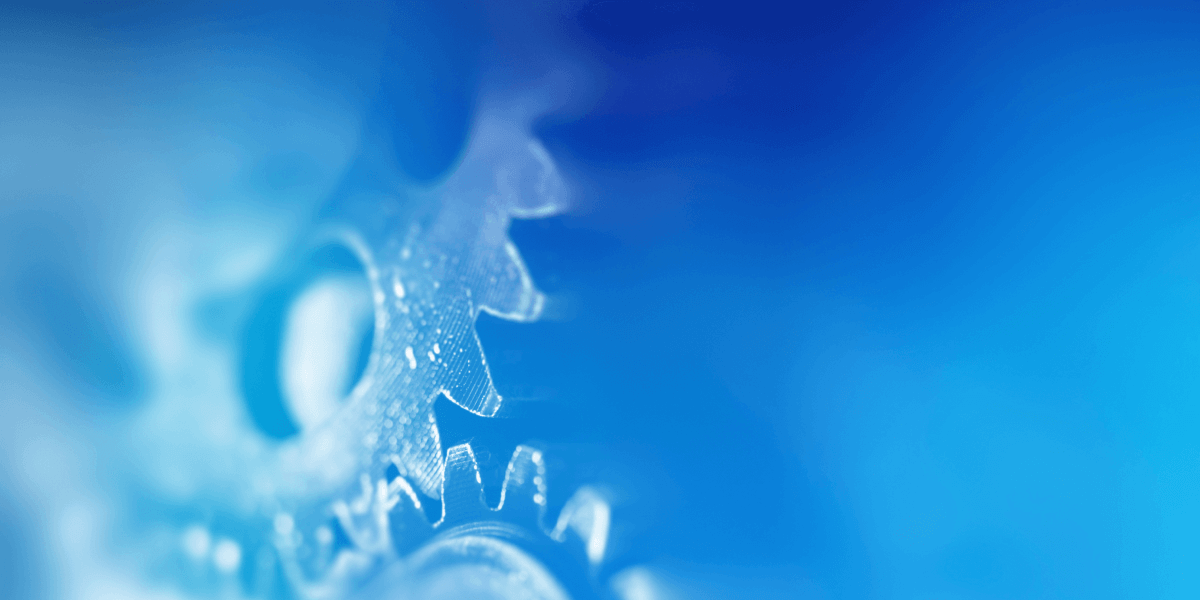 government IT services and operations represented by a gear icon on a blue background