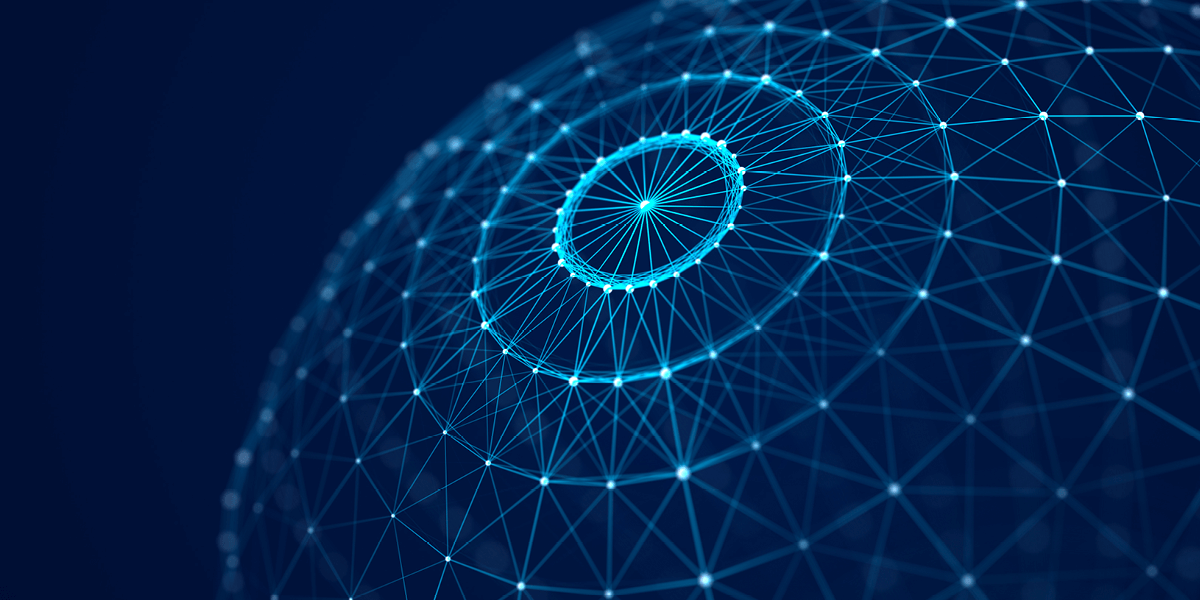 Technology blue sphere with connecting dots and lines. Digital abstract network structure.