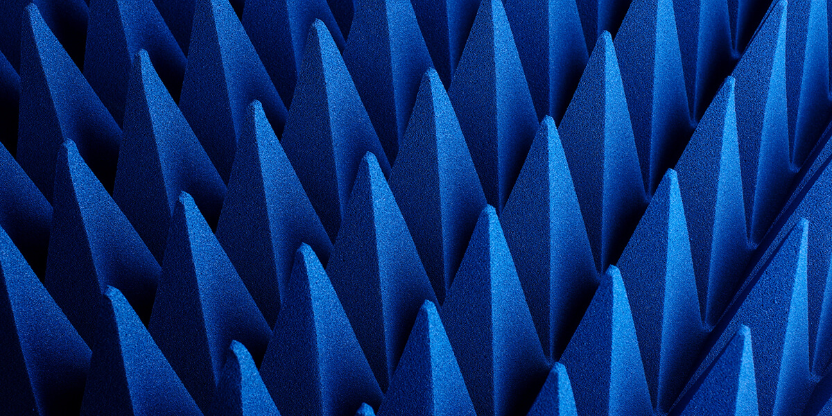 Blue soft hybrid pyramidal microwave and radio frequency absorbers close up