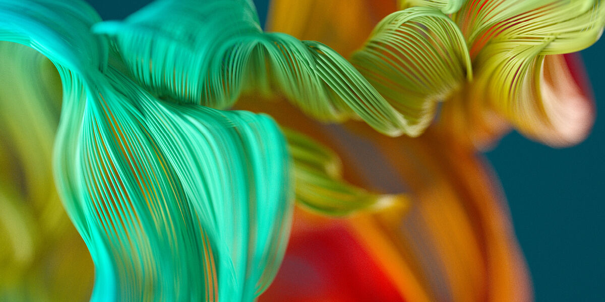 abstract image of teal, orange, and light green waves