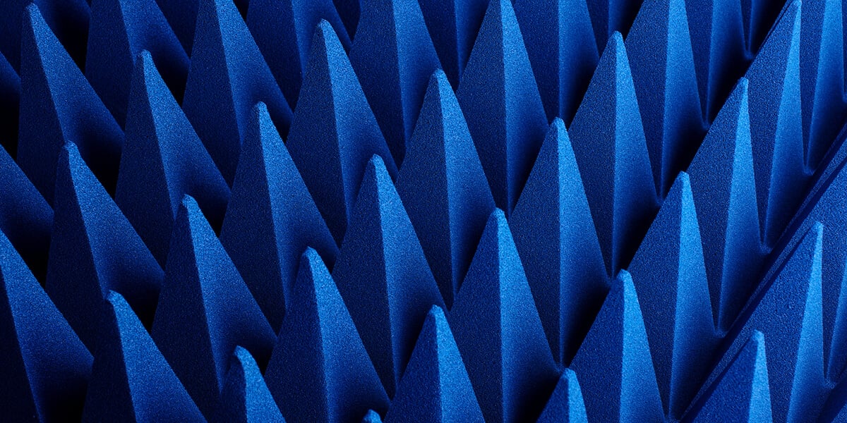 Blue soft hybrid pyramidal microwave and radio frequency absorbers close up