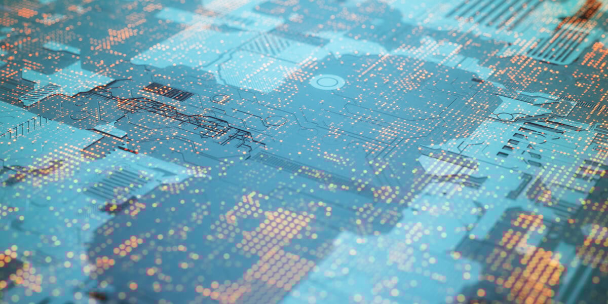 a blue and orange grid symbolizing TEKsystems.sAIge Proprietary Virtual Agent Platform
