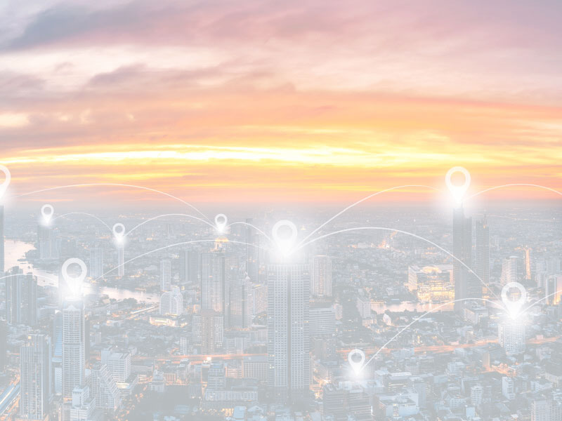 cityscape with connected lines