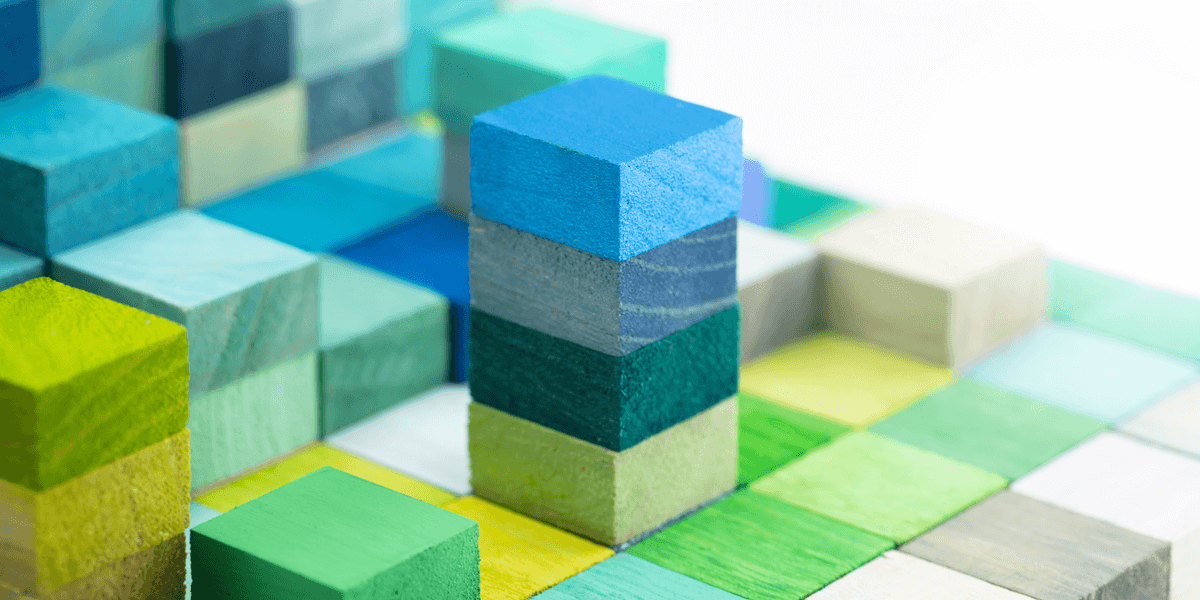 blue, green, white, grey and yellow blocks