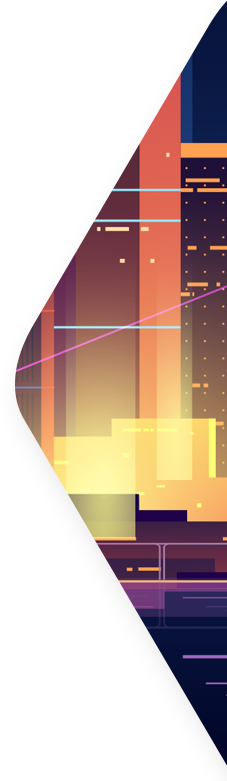 side triangle of a vertical current of colored lights