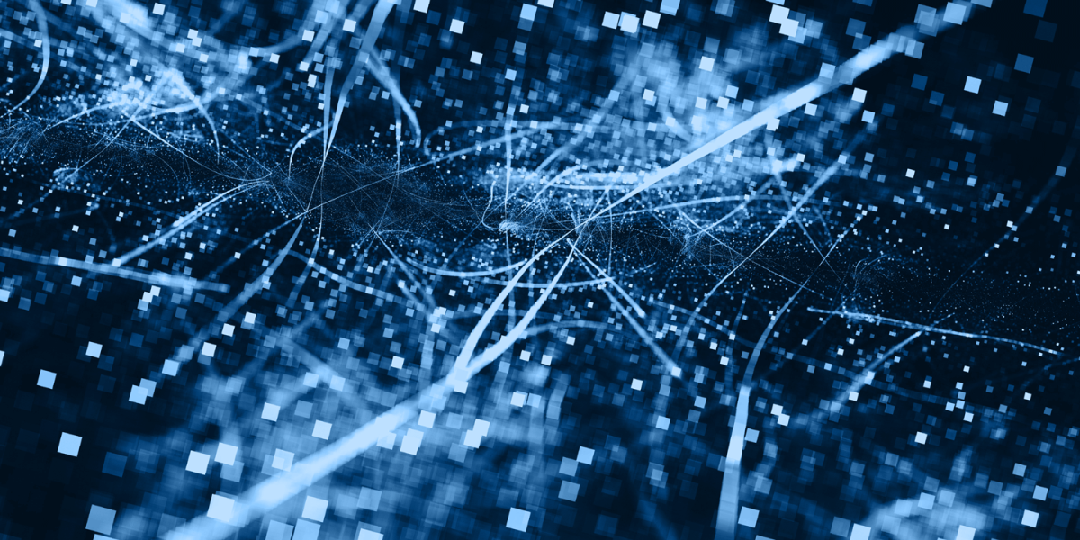 intelligent automation represented with digital connections on a deep blu background
