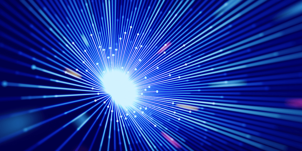digital content ditribution represented by digital bursts of light on a blue background