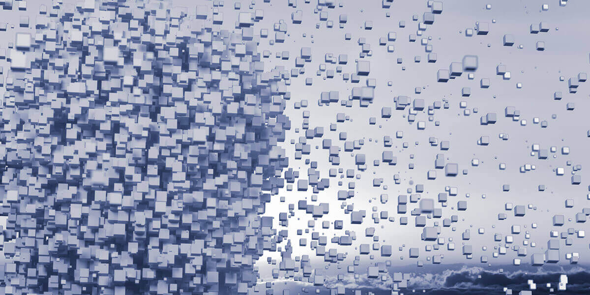 storm sky made up of small cubes slowly disassembling.