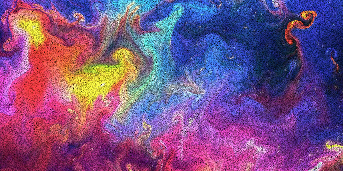 a abstract image of blue, pink, purple and yellow