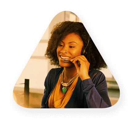 A woman on a call on her headset