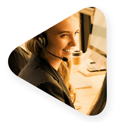 A woman on a call on her headset.