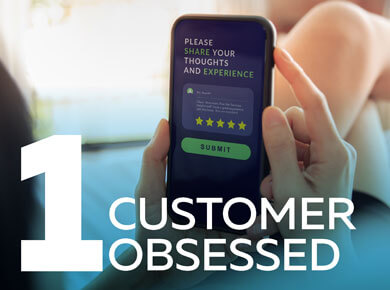 Person on a mobile phone rating their experience with business and IT strategy