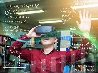 Boy exploring 5g on campus with VR headset