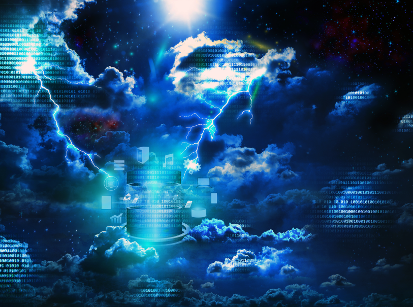 Business transition to cloud based applications integrations represented by clouds and data analytics