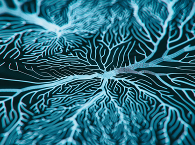 Blue background featuring what appears to be AI brain waves/nerves