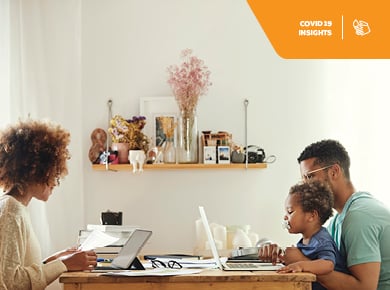 family using cloud connection to work and complete remote learning courses