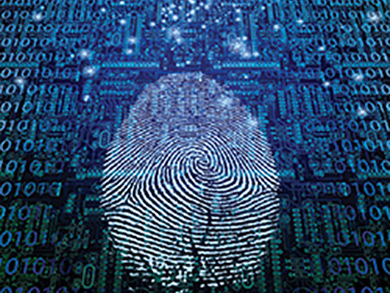 Infosec finger print over blue binary code