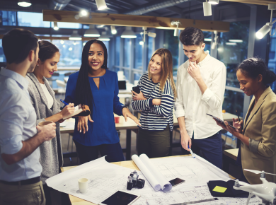 Professionals from diverse backgrounds working in an inclusive culture