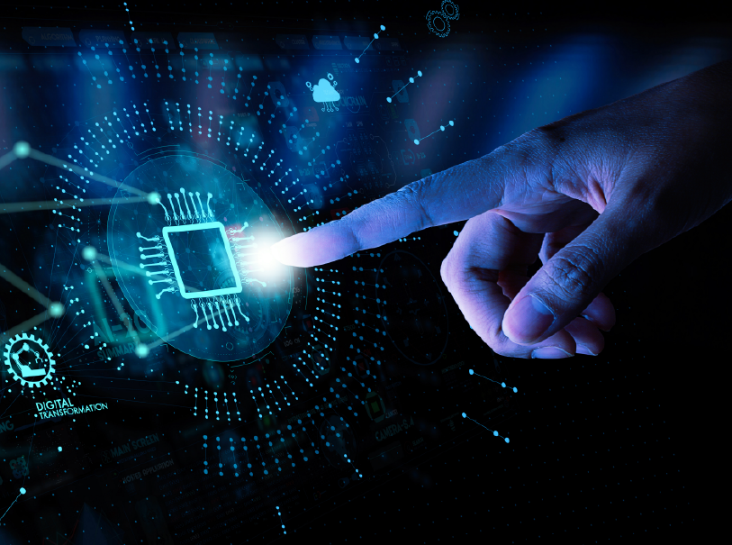 Hand using microservices as a form a digital transformation