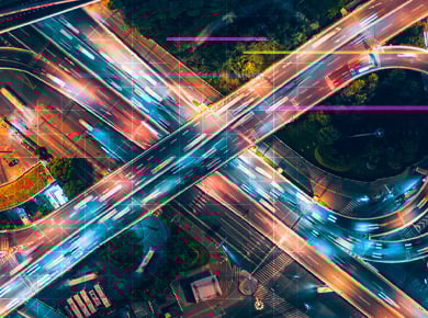 aerial view of a busy entwined highway meant to reflect a complicated, yet efficient data strategy