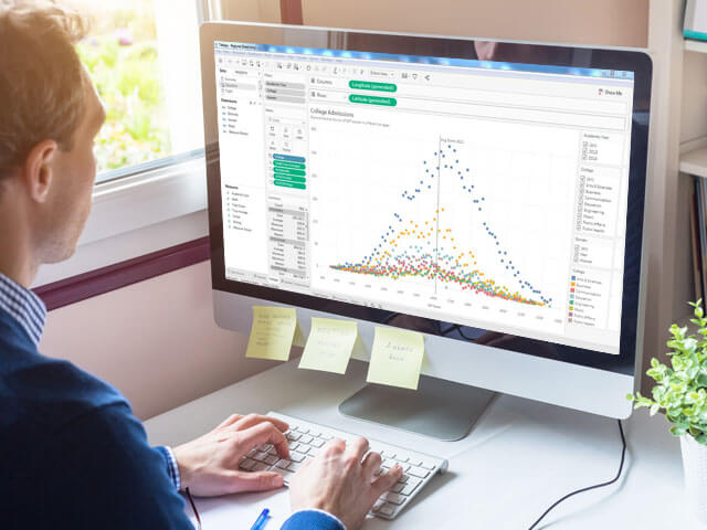 Man viewing Tableau visualization on computer screen