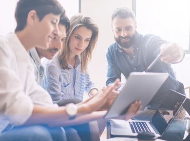 a group of co-eds review training technologies