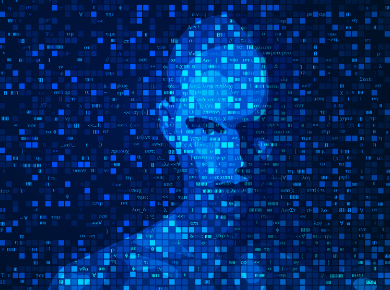 Glitch cyber security with a man in the background