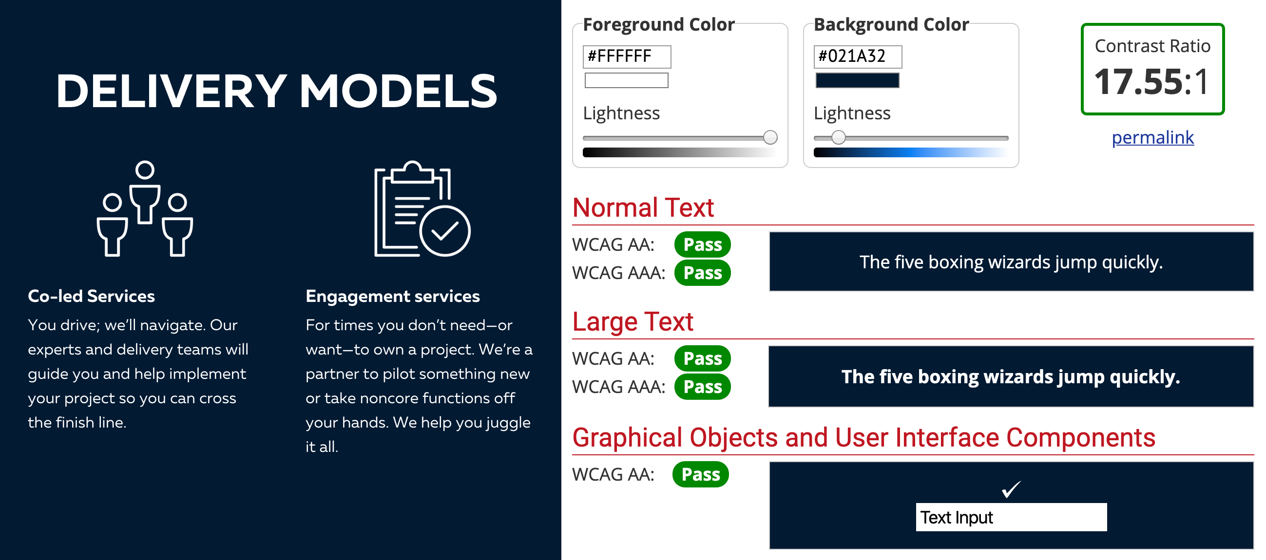 accessibility example of good color contrast for text