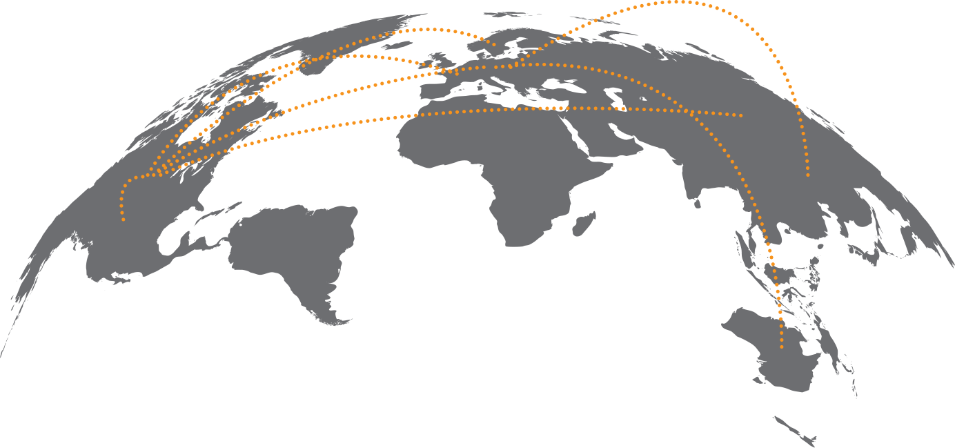 map of the world with lines connecting the various continents