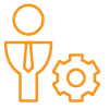 orange multiple systems operators icon depicted as person with tie and gears